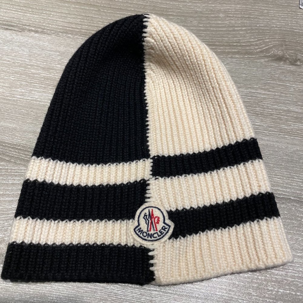 Moncler Black & White/Cream Knit Beanie
